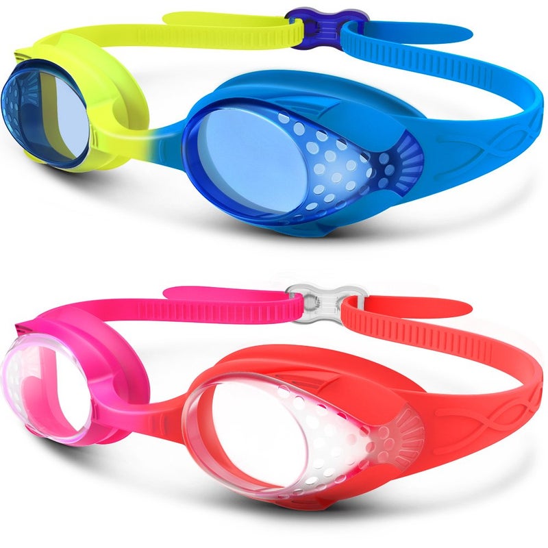 OutdoorMaster Kids Swim Goggles 2 Pack - Quick Adjustable Strap Swimming Goggles for Kids - E - Image 1